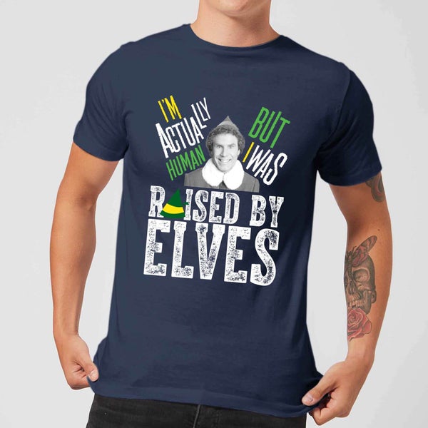 Elf Raised By Elves Men's Christmas T-Shirt - Navy