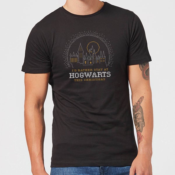 Harry Potter I'd Rather Stay At Hogwarts Men's Christmas T-Shirt - Black