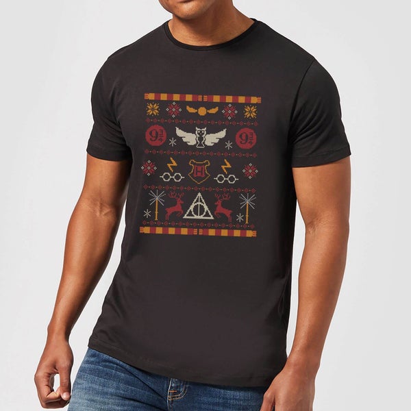 Harry Potter Knit Men's Christmas T-Shirt - Black