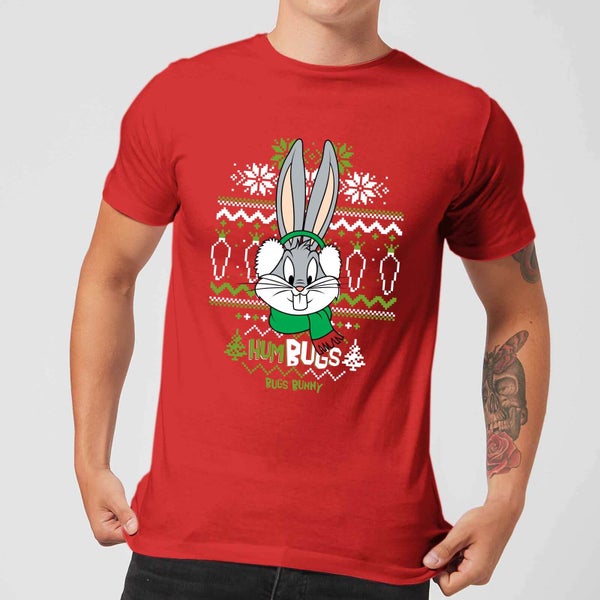 Looney Tunes Bugs Bunny Knit Men's Christmas T-Shirt - Red