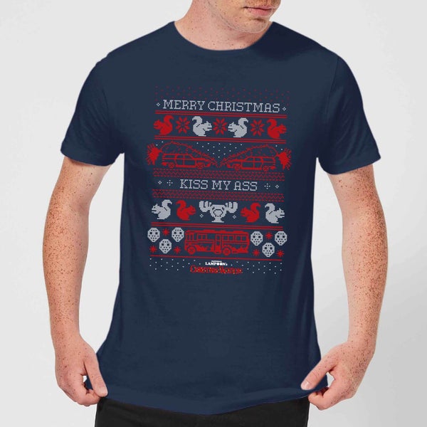 National Lampoon Merry Christmas Knit Men's Christmas T-Shirt - Navy