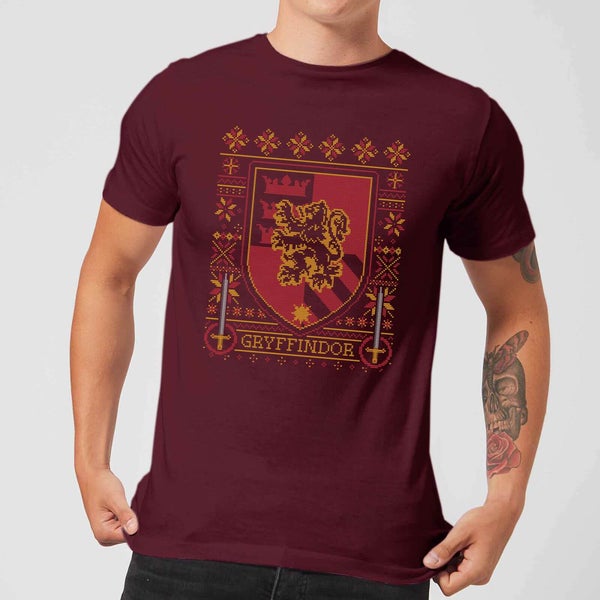 Harry Potter Gryffindor Crest Men's Christmas T-Shirt - Burgundy
