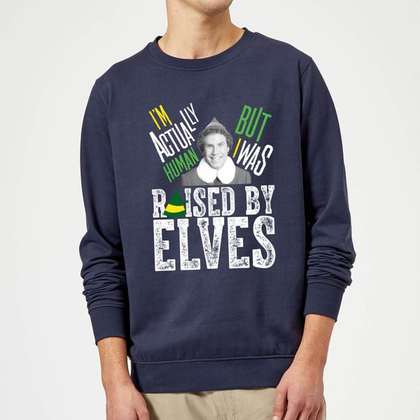 Elf Raised By Elves Christmas Sweater - Navy