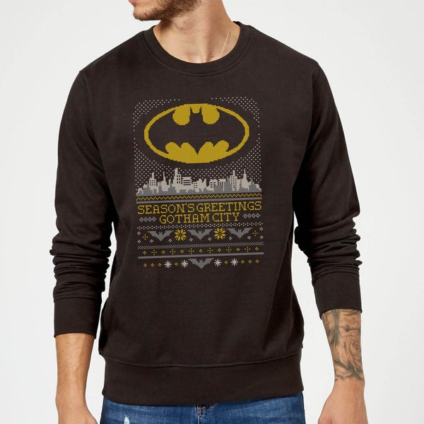DC Seasons Greetings From Gotham Christmas Sweater - Black