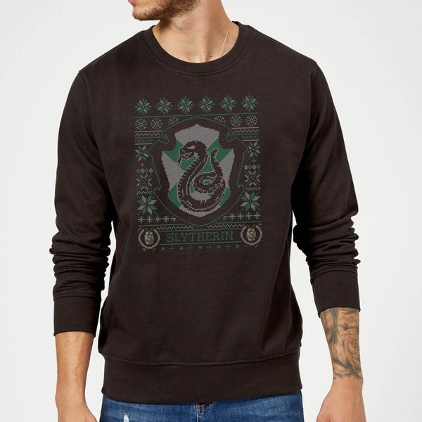 Harry Potter Slytherin Crest Christmas Sweater - Black