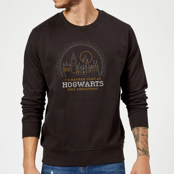 Harry Potter I'd Rather Stay At Hogwarts kersttrui - Zwart