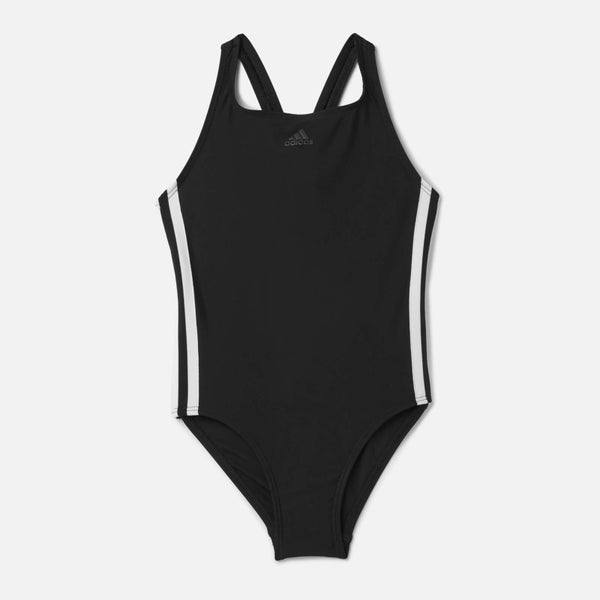 adidas Girls' Fit Suit 3 Stripe Swimsuit - Black