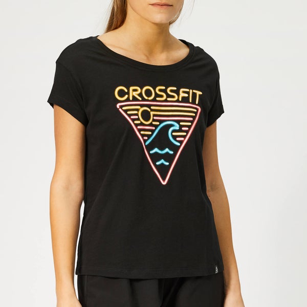 Reebok Women's Crossfit Neon Retro Easy Short Sleeve T-Shirt - Black