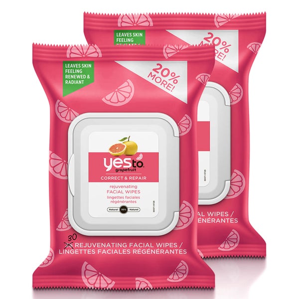yes to Grapefruit Correct and Repair Rejuvenating Facial Wipes (Pack of 2) (Worth £7.98)