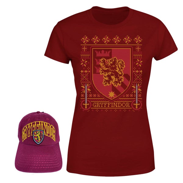 Harry Potter Gryffindor T-Shirt and Cap Bundle - Burgundy