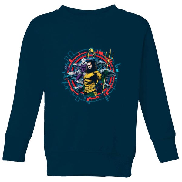 Aquaman Circular Portrait Kids' Sweatshirt - Navy