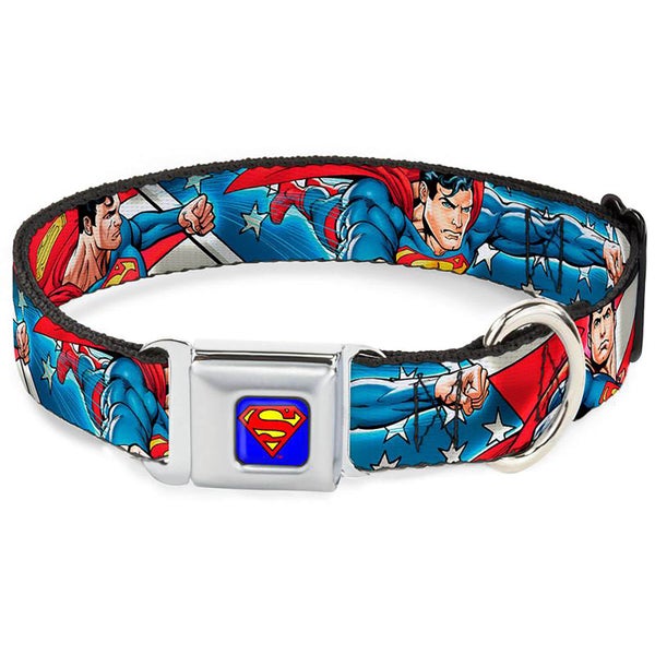 Buckle-Down DC Comics Superman Action Dog Collar - Blue/Stars and Stripes (Various Sizes)