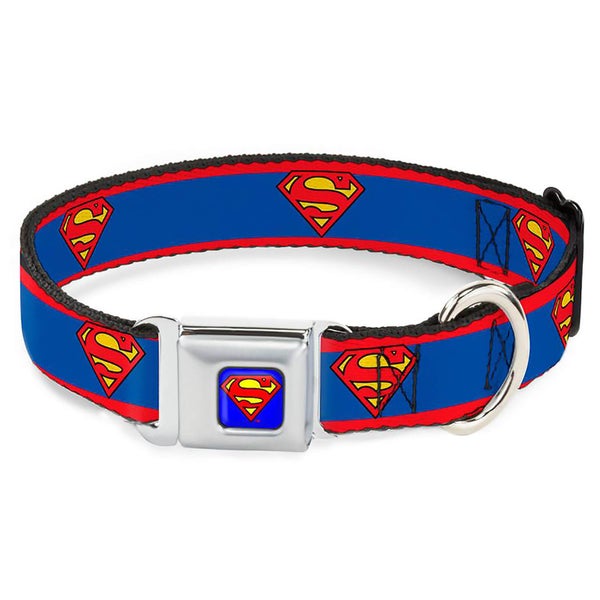 Buckle-Down DC Comics Superman Shield Dog Collar - Blue/Stripe Red/Blue (Various Sizes) - M/11-17 Inches