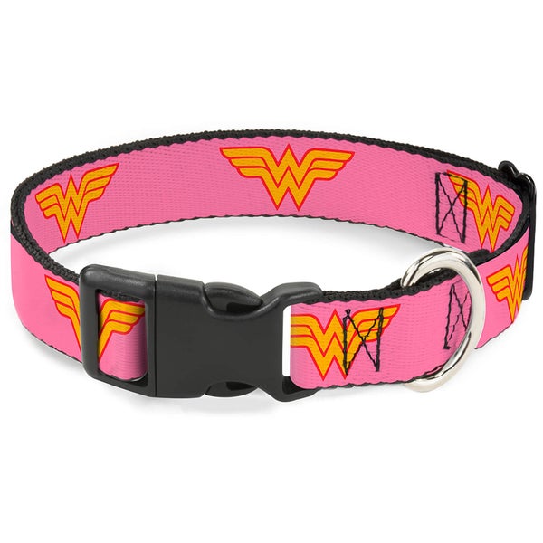 Buckle-Down DC Comics Wonder Woman Logo Plastic Clip Dog Collar - Pink (Various Sizes)