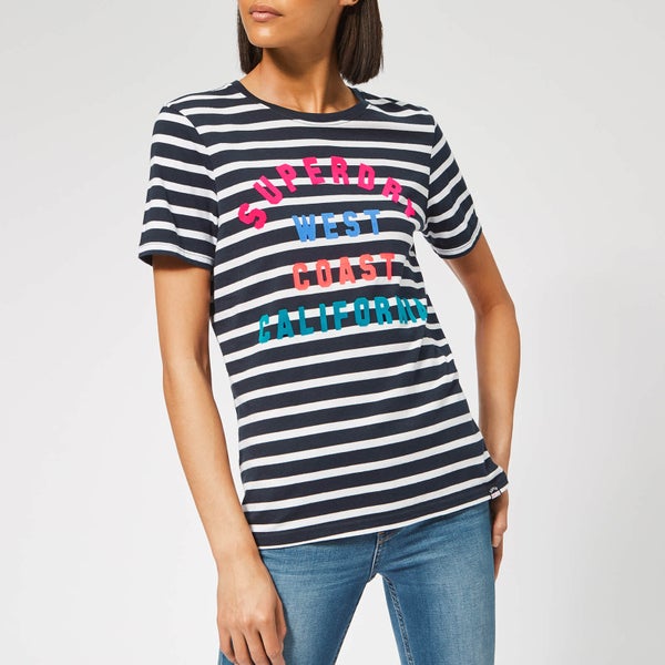 Superdry Women's West Coast Stripe Entry T-Shirt - Rinse Navy/Optic Stripe