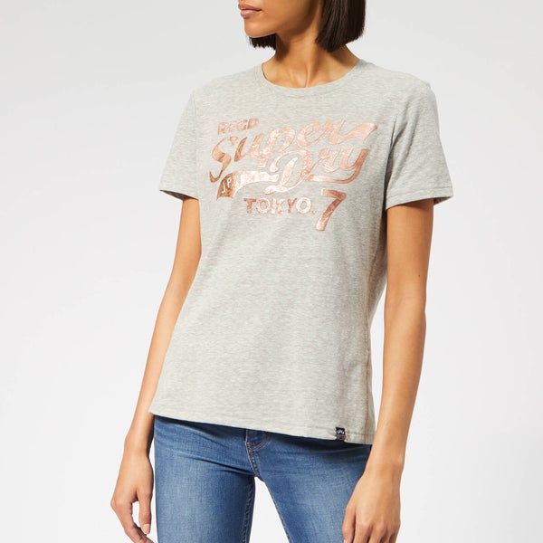 Superdry Women's Tokyo 7 Textured Foil Entry T-Shirt - Grey Heathered