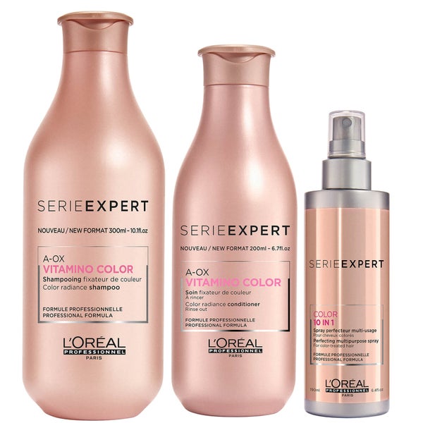 L'Oréal Professionnel Serie Expert Vitamino Color trio shampoo, balsamo e spray multiuso 10-in-1 per capelli colorati