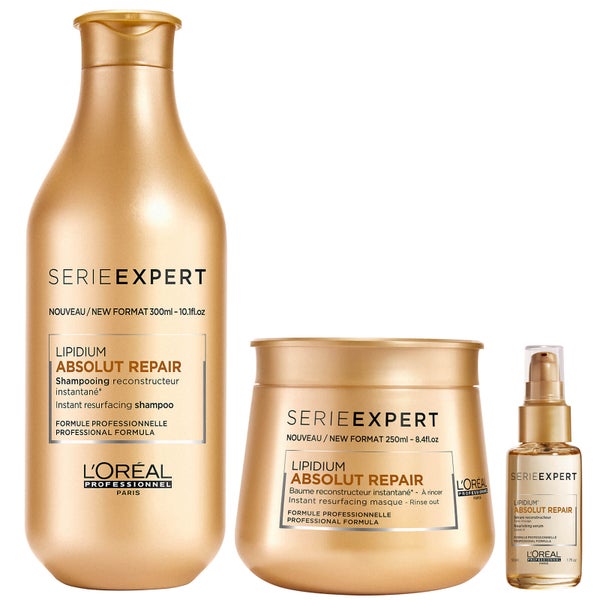 Duo de Shampoo, Máscara e Sérum Absolut Repair Lipidium da L'Oréal Professionnel Serie
