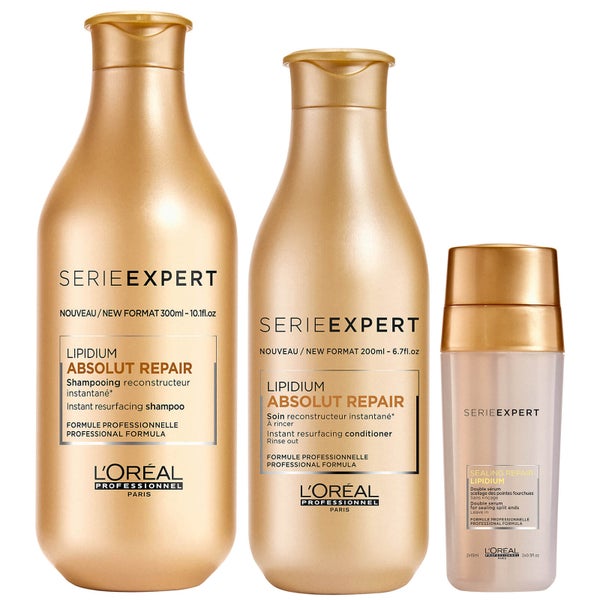L'Oréal Professionnel 專業護髮專家 Absolut Repair Lipidium 受損洗髮精、潤髮乳、分岔修護精華三重奏