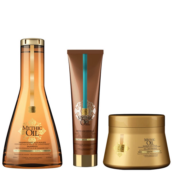 L'Oréal Professionnel Mythic Oil Shampoo, Masque and Oil Crème Universelle Trio for Fine Hair -hiustenhoitosetti