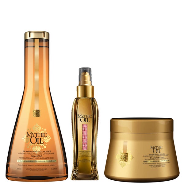 Trío de champú, mascarilla y aceite Colour Glow para cabellos normales/finos Mythic Oil de L'Oréal Professionnel