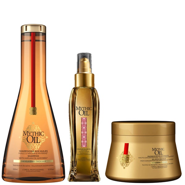 L'Oréal Professionnel Mythic Oil Shampoo, Masque and Colour Glow Oil Trio for Thick Hair zestaw 3 produktów