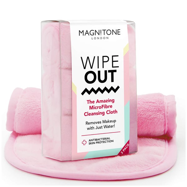 MAGNITONE London WipeOut! panno detergente e struccante Panno in microfibra con antibatterico - rosa (confezione da 3)