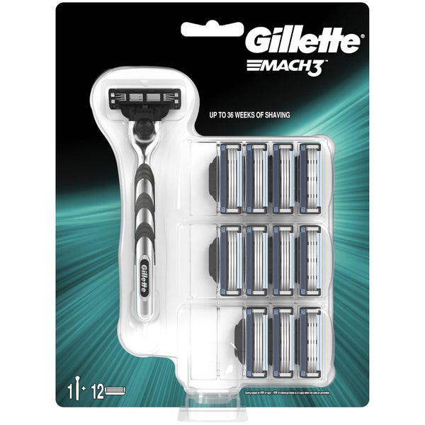 Gillette Mach3 Men's Razor - 12 Blade Refills + Razor Handle