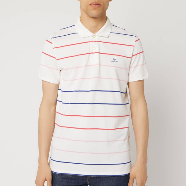 GANT Men's O1. Multi Stripe Short Sleeve Pique Rugger Polo Shirt - Eggshell