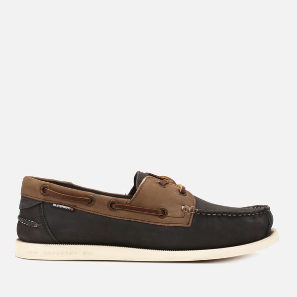 Superdry Men's Leather Boat Shoes - Brown/Navy Milled Nubuck