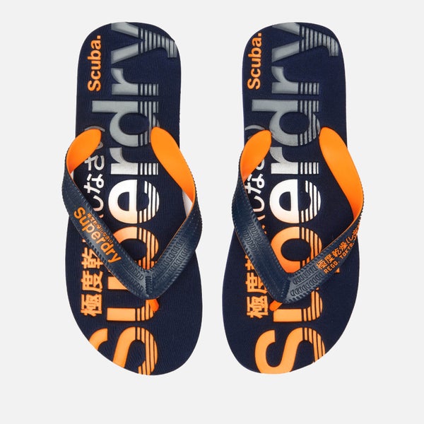 Superdry Men's Scuba Faded Logo Flip Flops - Dark Navy/Fluro Orange/Charcoal