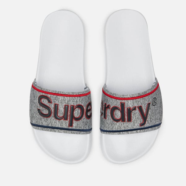 Superdry Men's College Pool Slide Sandals - Optic White/Grey Grit/Red