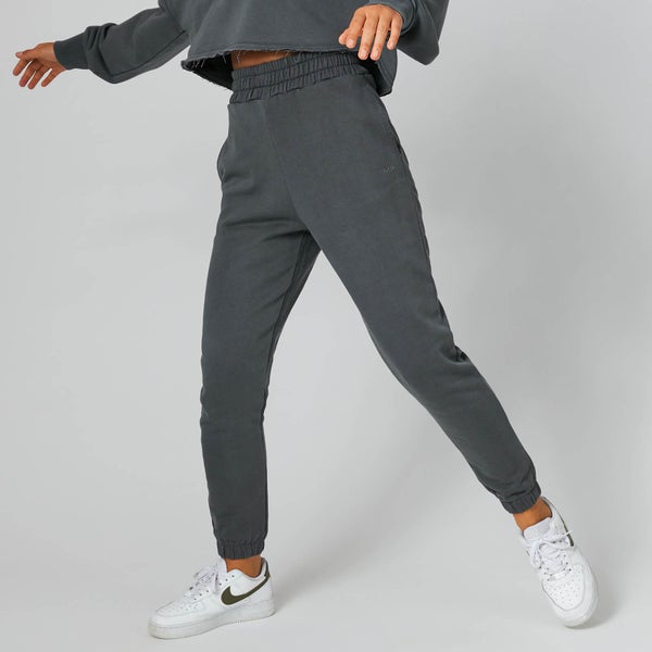 High-Waisted Washed Joggers - Grijs