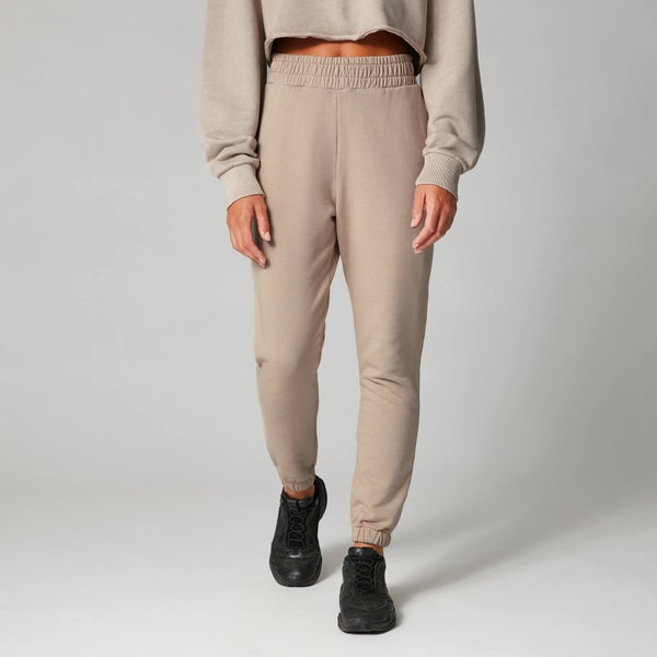 High-Waisted Washed Joggers - Brun