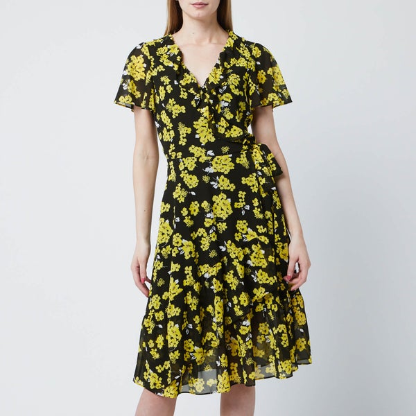 MICHAEL MICHAEL KORS Women's Glam Paint Flower Wrap Dress - Black/Golden Yellow