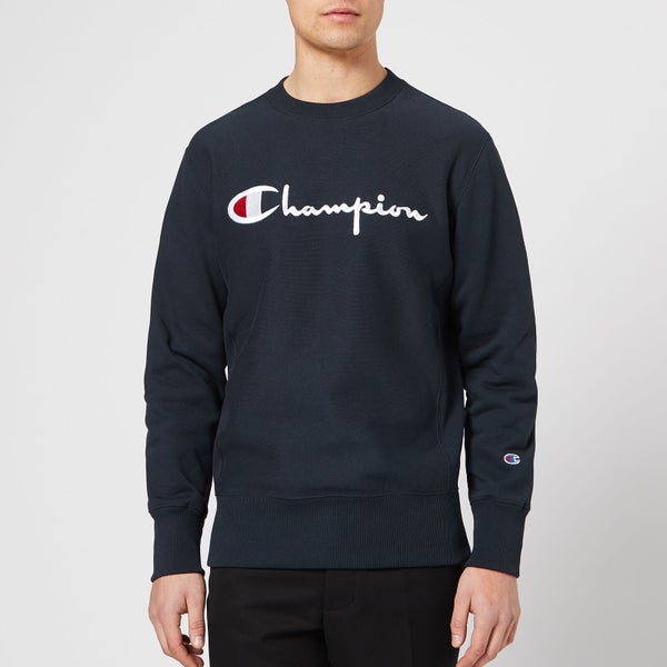 Champion Men's Crew Neck Script Sweatshirt - Navy