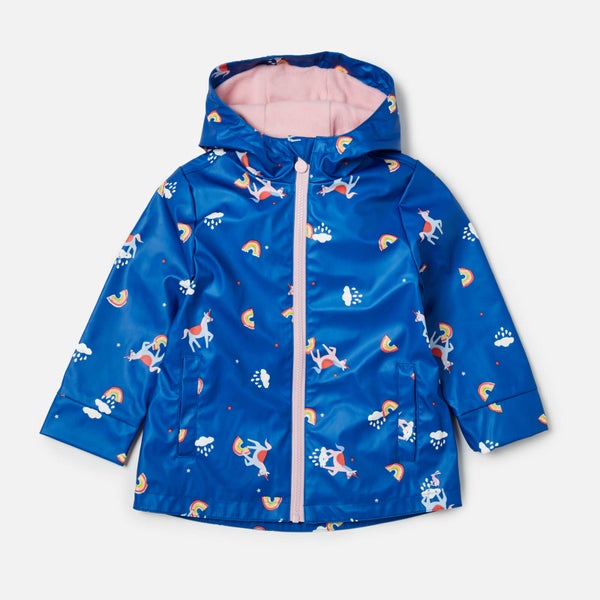 Joules Girls' Raindance Waterproof Coat - Blue Unicorn Clouds