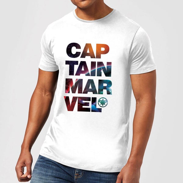 Captain Marvel Space Text Men's T-Shirt - White