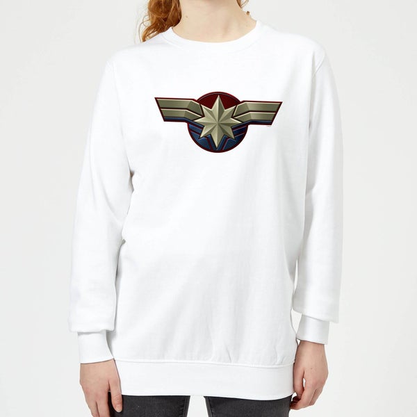 Captain Marvel Chest Emblem Women's Sweatshirt - White