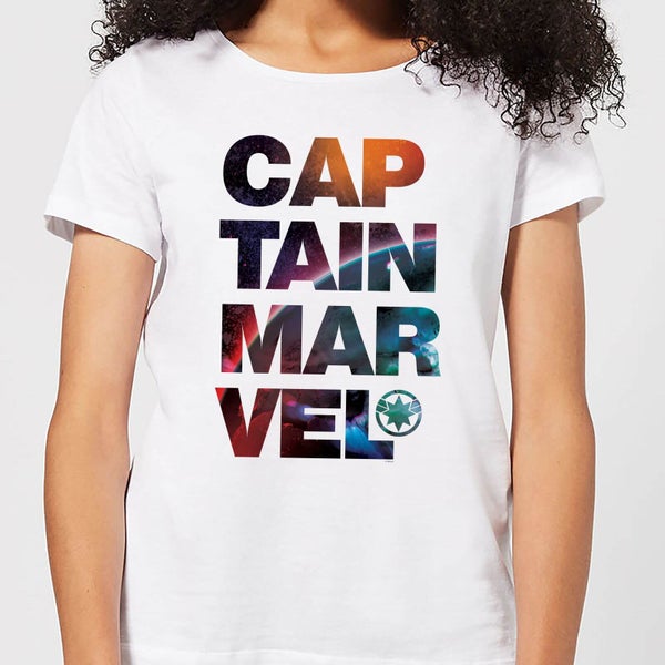 Captain Marvel Space Text Women's T-Shirt - White