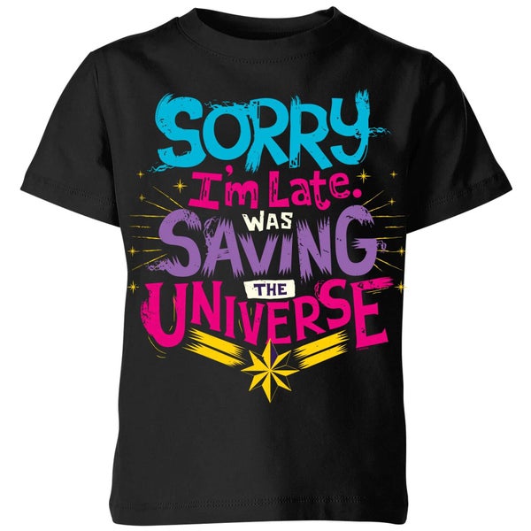 Captain Marvel Sorry I'm Late Kids' T-Shirt - Black
