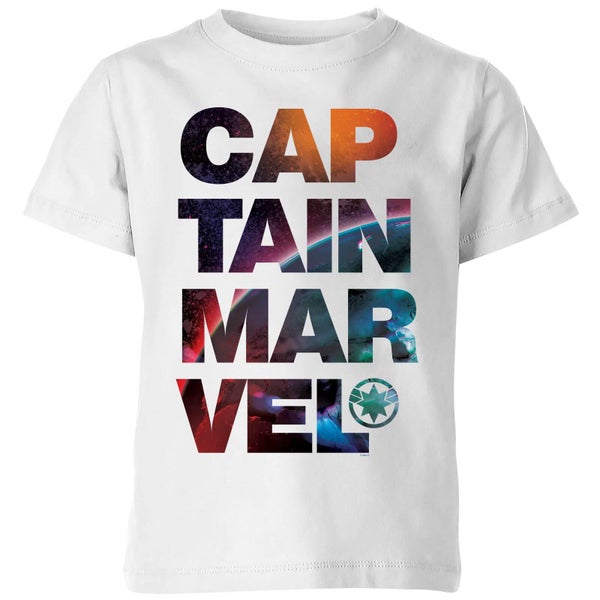 Captain Marvel Space Text Kids' T-Shirt - White