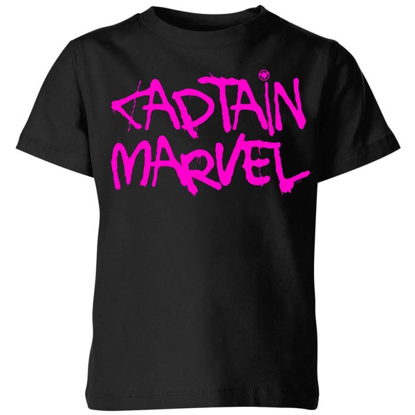 Captain Marvel Spray Text Kids' T-Shirt - Black