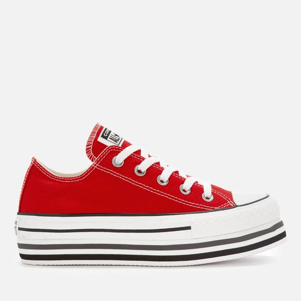 Converse Women's All Star Platform Layer Ox Trainers - Enamel Red/White/Black