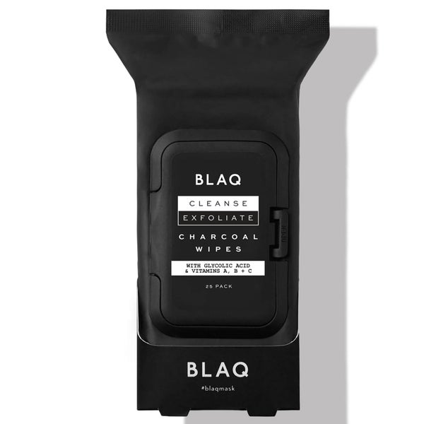 BLAQ Cleanse and Exfoliate Charcoal Wipes with AHA and Glycolic (25 Pack)