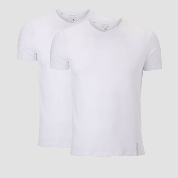 MP Moška majica s kratkimi rokavi z V-izrezom Luxe Classic – bela/bela (2 kosa)