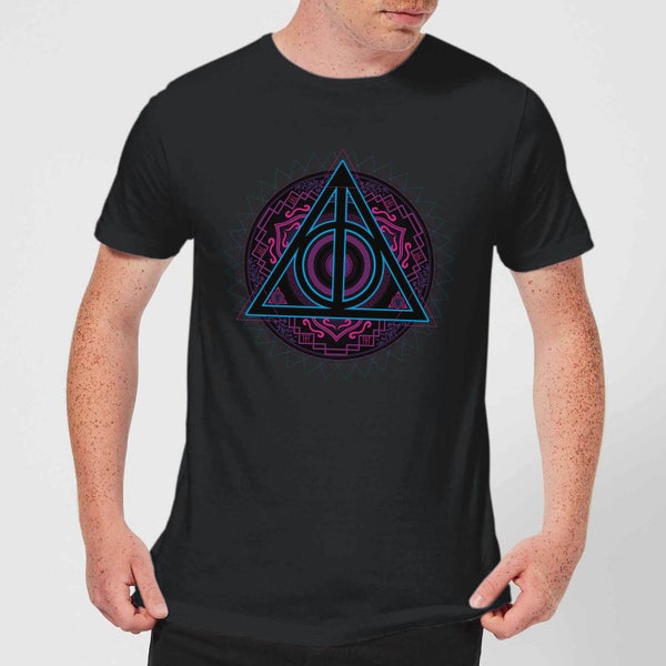 Harry Potter Deathly Hallows Neon Men's T-Shirt - Black