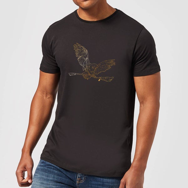 Harry Potter Hedwig Broom Gold Men's T-Shirt - Black