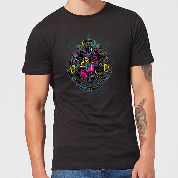 Harry Potter Hogwarts Neon Crest t-shirt - Zwart