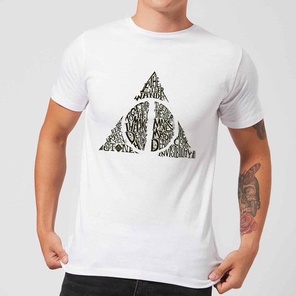 Harry Potter Deathly Hallows Text Men's T-Shirt - White